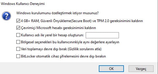 Rufus windows 11 ayarları