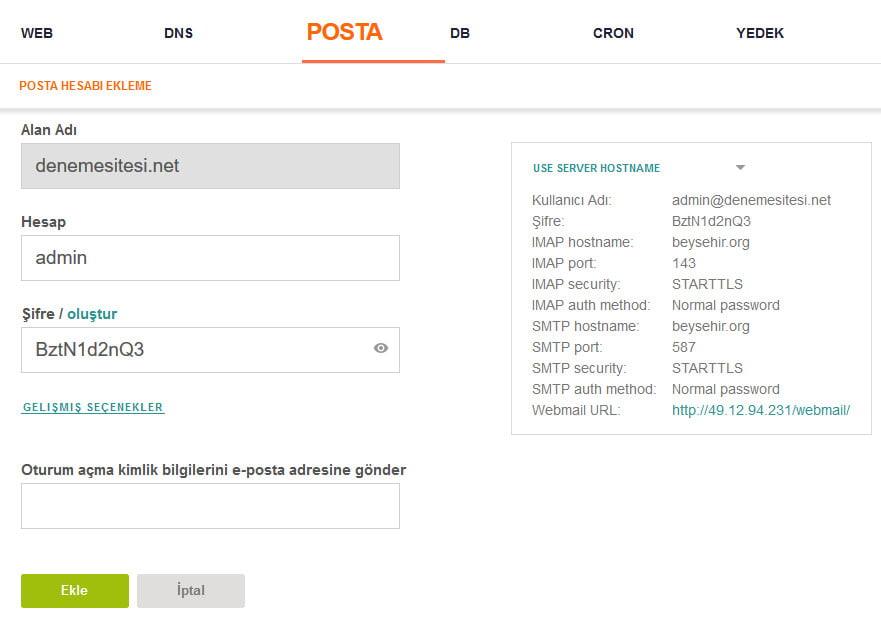 vestacp eposta ekleme