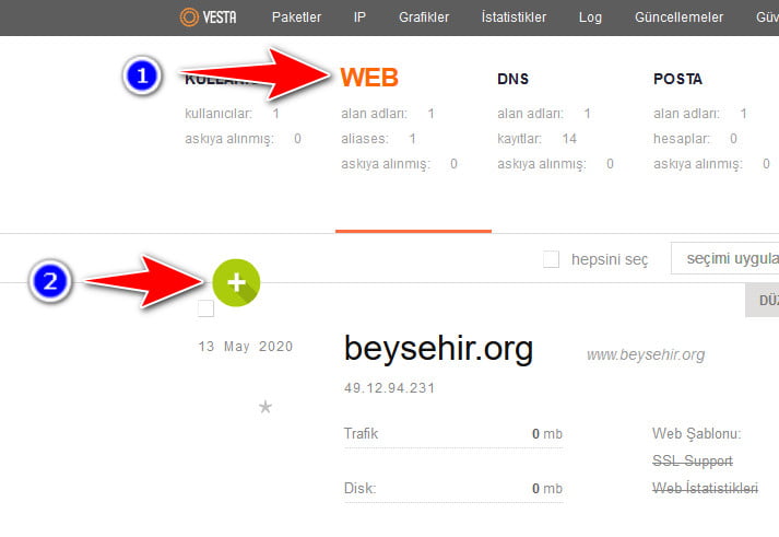 vestacp site ekleme